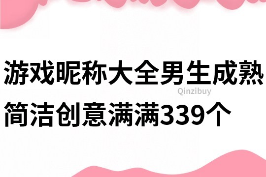 游戏昵称大全男生成熟简洁创意满满339个